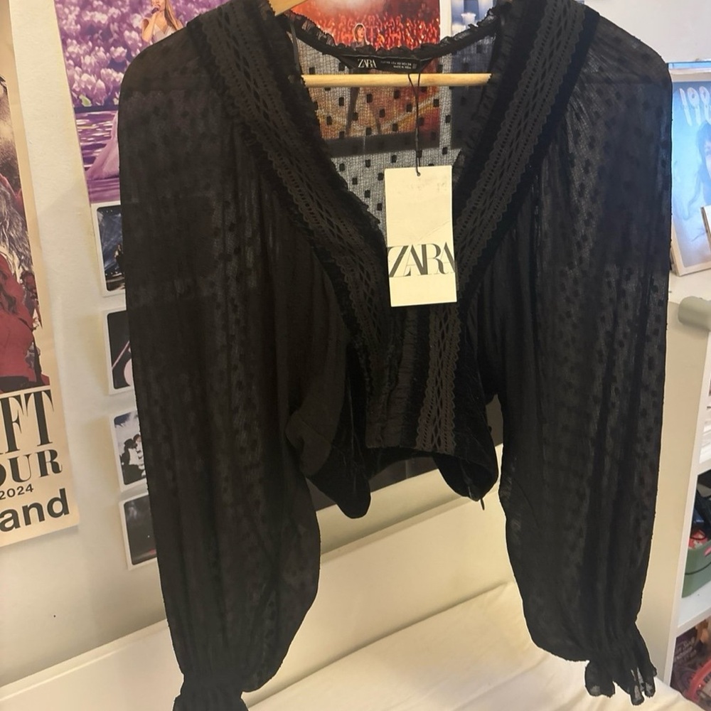 Zara Black Sheer Lace Top